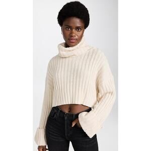 En Saison Renee Knit Turtleneck Cream Cropped Sweater - M